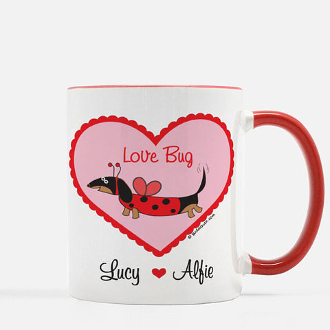 Personalized Dachshund Ladybug Love Bug Valentine's Day Red White Ceramic Mug