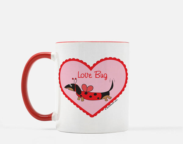 Dachshund Ladybug Love Bug Red White Ceramic Mug