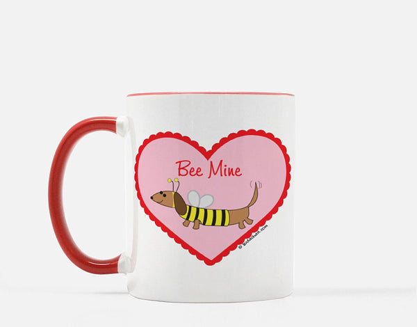 Dachshund Bee  in Heart Valentine's Day Red White Ceramic Mug.