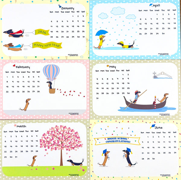 2026 Sudachan Dachshund 4x6 inch Desktop Calendar with Easel - Version B