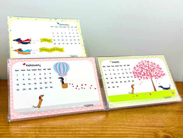 2026 Sudachan Dachshund 4x6 inch Desktop Calendar with Easel - Version B