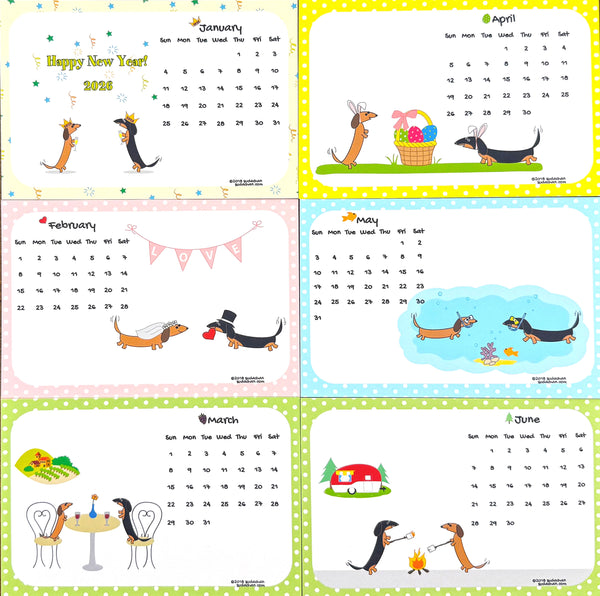 2026 Sudachan Dachshund 4x6 inch Desktop Calendar with Easel - Version C