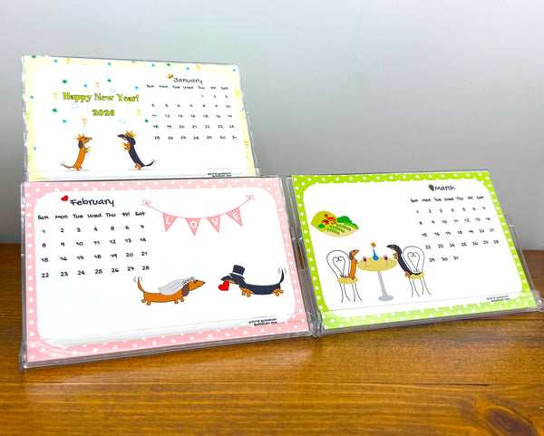 2026 Sudachan Dachshund 4x6 inch Desktop Calendar with Easel - Version C