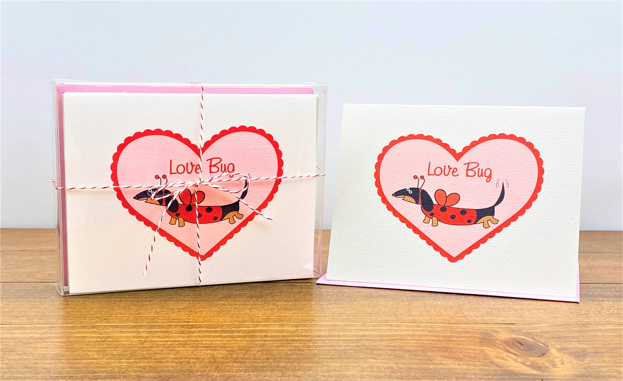Black and tan dachshund ladybug Valentine's Day Card - Love Bug with Stationery Box