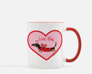 Dachshund Ladybug Love Bug Valentine's Day Red White Ceramic Mug