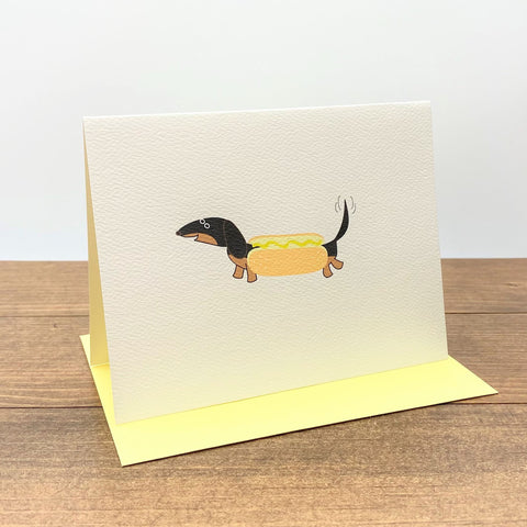 Black tan dachshund hot dog folded note card.