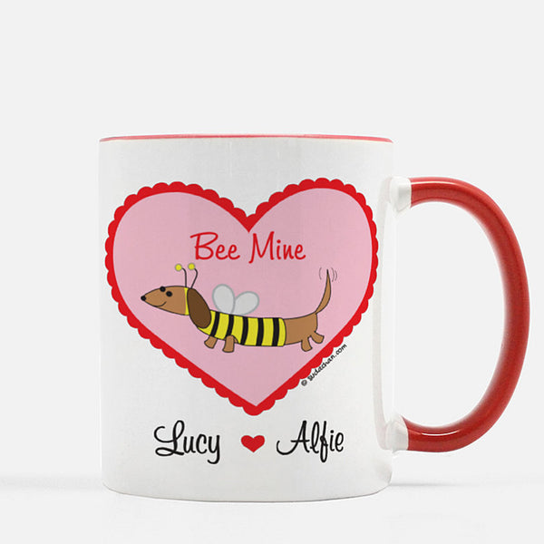 Dachshund Bee Valentine's Day Personalized Ceramic Mug.