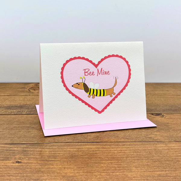 Dachshund Bee  in Heart Valentine's Day  Card - Bee Mine
