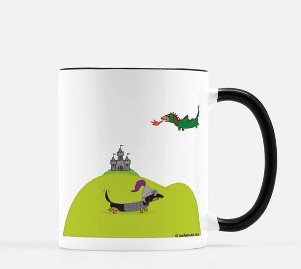 Dachshund Dragon and Knight Ceramic Mug