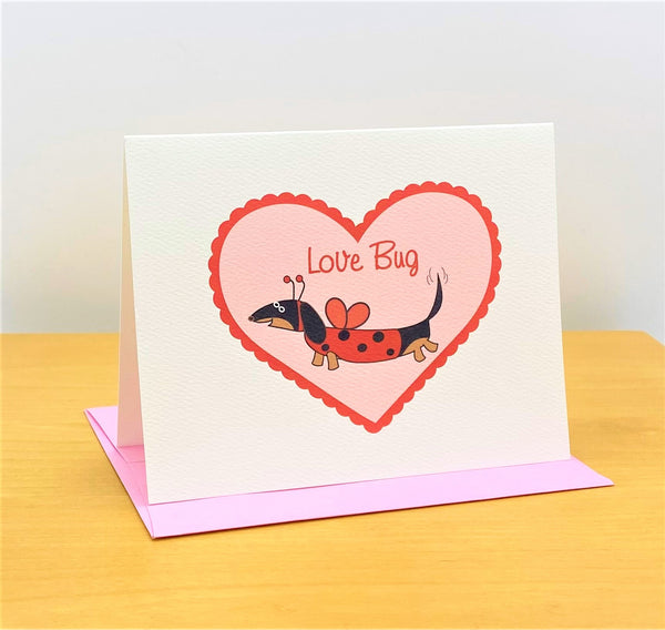 Black and tan dachshund ladybug Valentine's Day Card - Love Bug