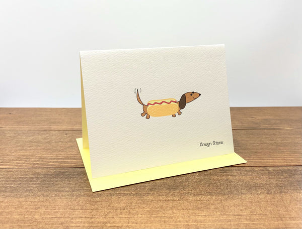 Dachshund in hot dog bun personalized cards