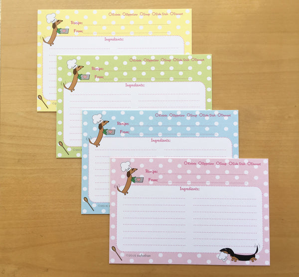 Dachshund Chefs Recipe Cards and Shopping List Notepad Gift Set