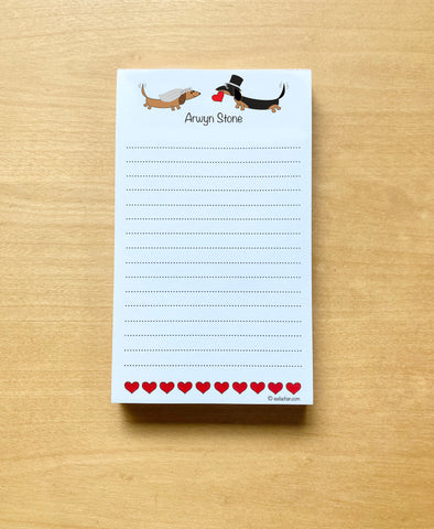 Dachshund bridge and groom personalized and customizable notepad.