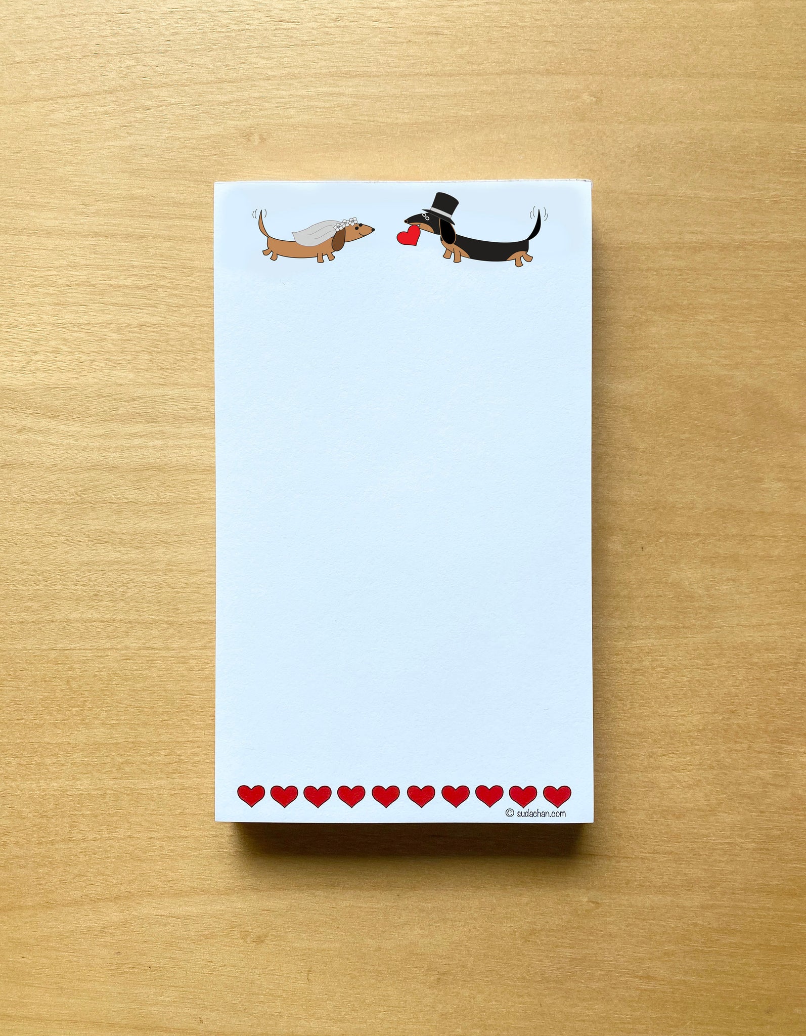 Dachshund bridge and groom personalized notepad.