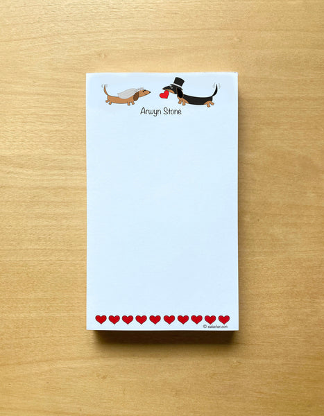 Dachshund bridge and groom personalized notepad.