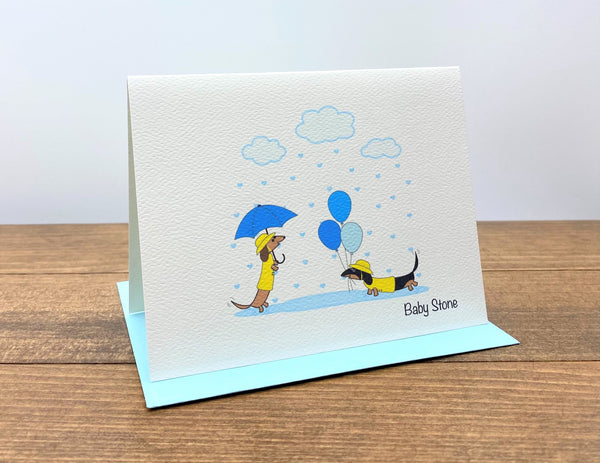 Dachshund Baby Note Cards - Choose Your Color - Dachshunds With Balloons (set of 10)