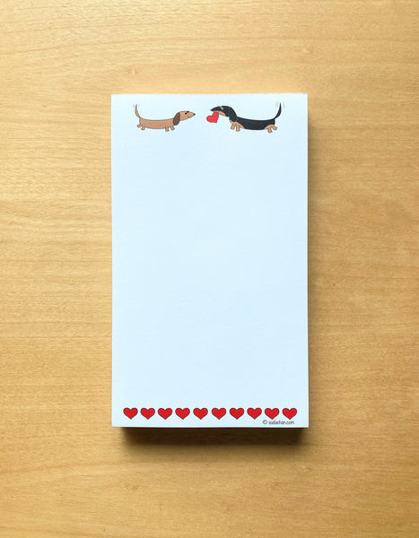 Two dachshunds with hearts notepad.