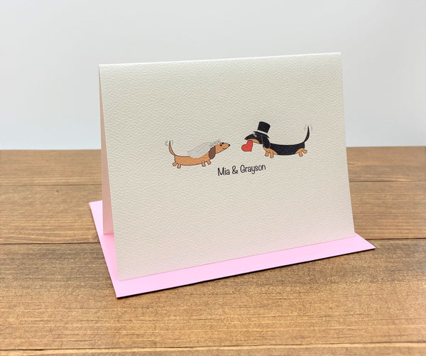 Dachshund Bride and Groom Engagement. Bridal Shower. Wedding Thank You Cards (Set of 10)
