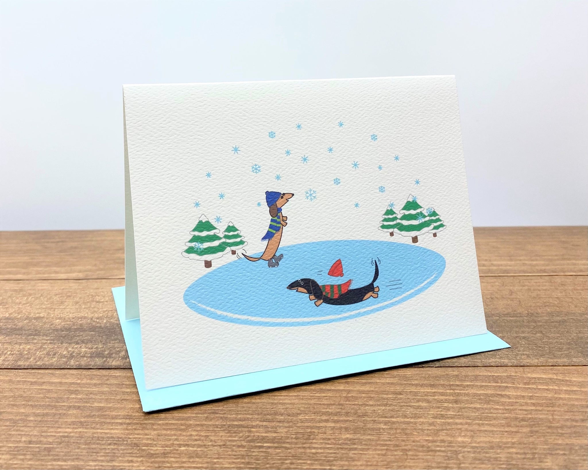 Dachshund Winter/Holiday Note Cards - Dachshunds on Frozen Pond (Set of 10)