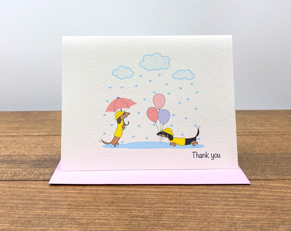Dachshund Baby Note Cards - Choose Your Color - Dachshunds With Balloons (set of 10)