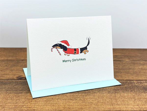 Dachshund Santa Christmas Note Cards - Black/Tan  (Set of 10) - Choose Your Card Message